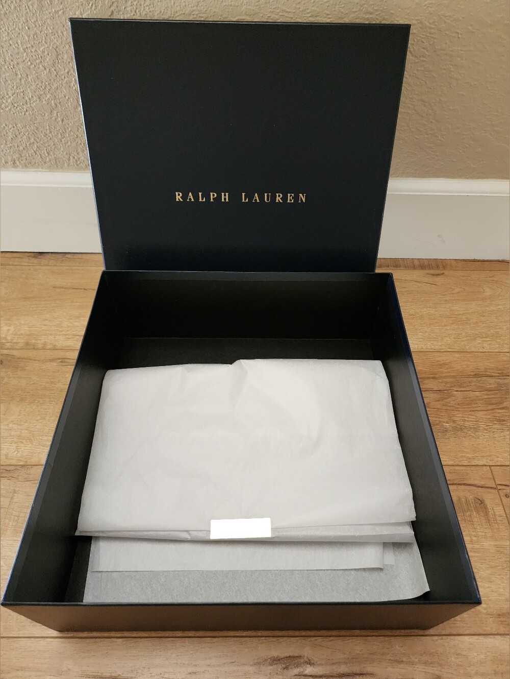 NEW Ralph Lauren Blue Gold Large Empty Box 13x13x5 + All Over Logo Tissue Paper